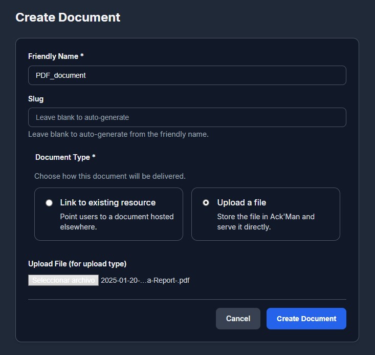 Create Document Upload File Screenshot